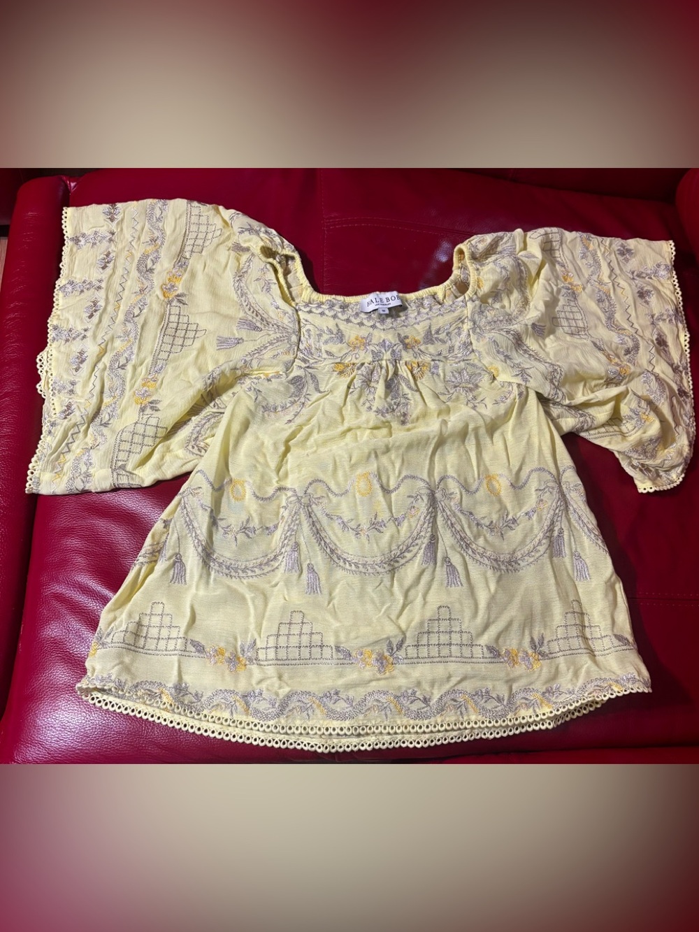 Hale Bob Medium Boho Yellow top blouses w/ delicate gold and yellow embroidery